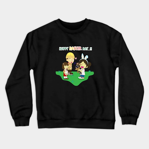 Happy easter's day, Bunny easter, Girl show off her puppy, Ruby the German shepherd greet new friends, children throng to see the puppy, cute GSD, cute dog, dog lover, little Alsatian, Alsatian lover. Crewneck Sweatshirt by Figaro-17